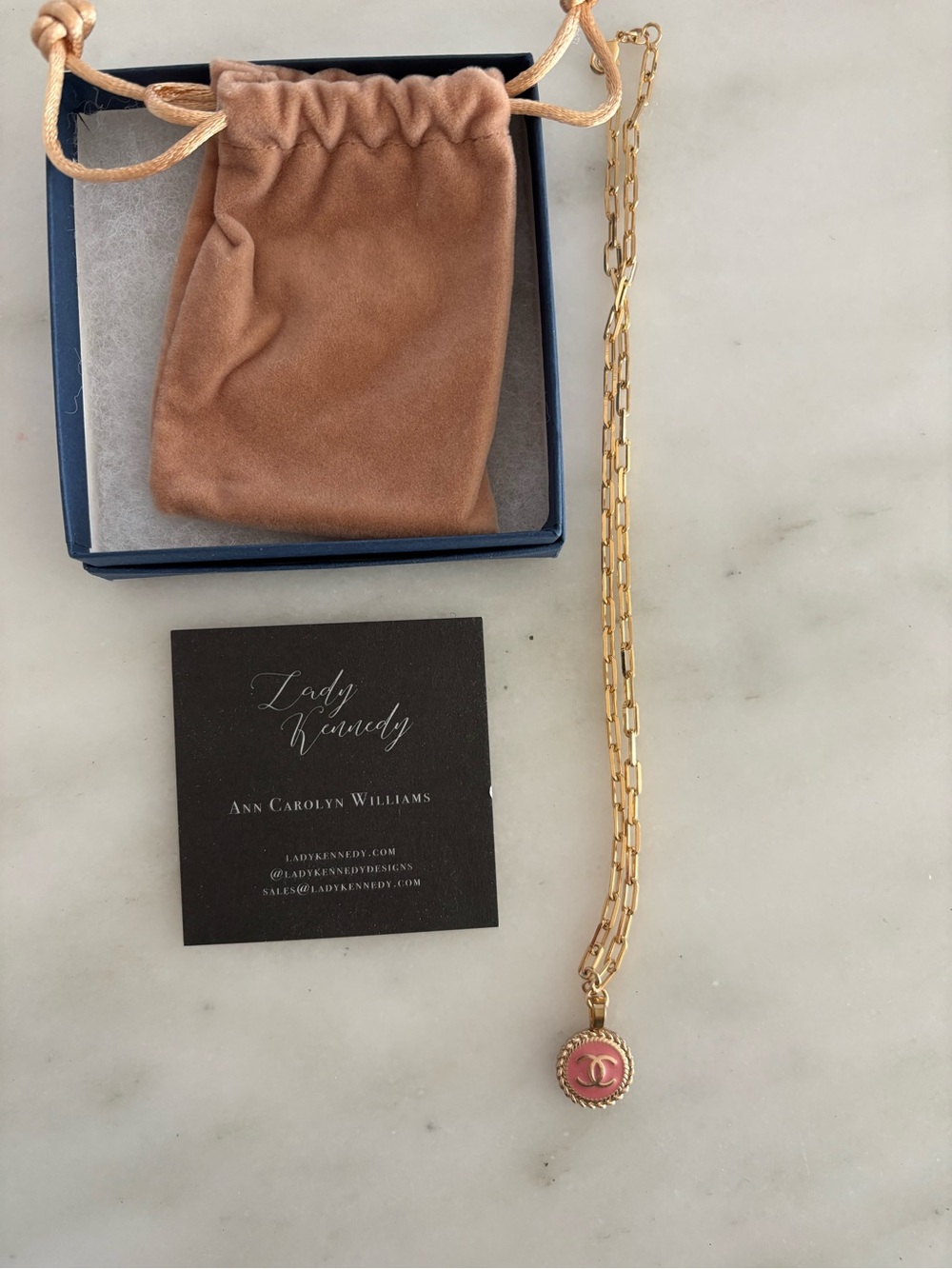 Chanel Pink Enamel Medallion Pendant Necklace